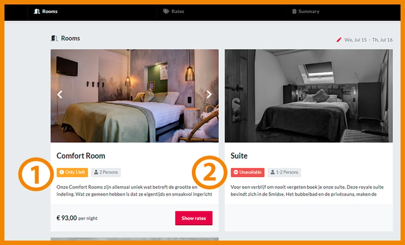 SmartHOTEL OBE Booking engine - scarcity technique